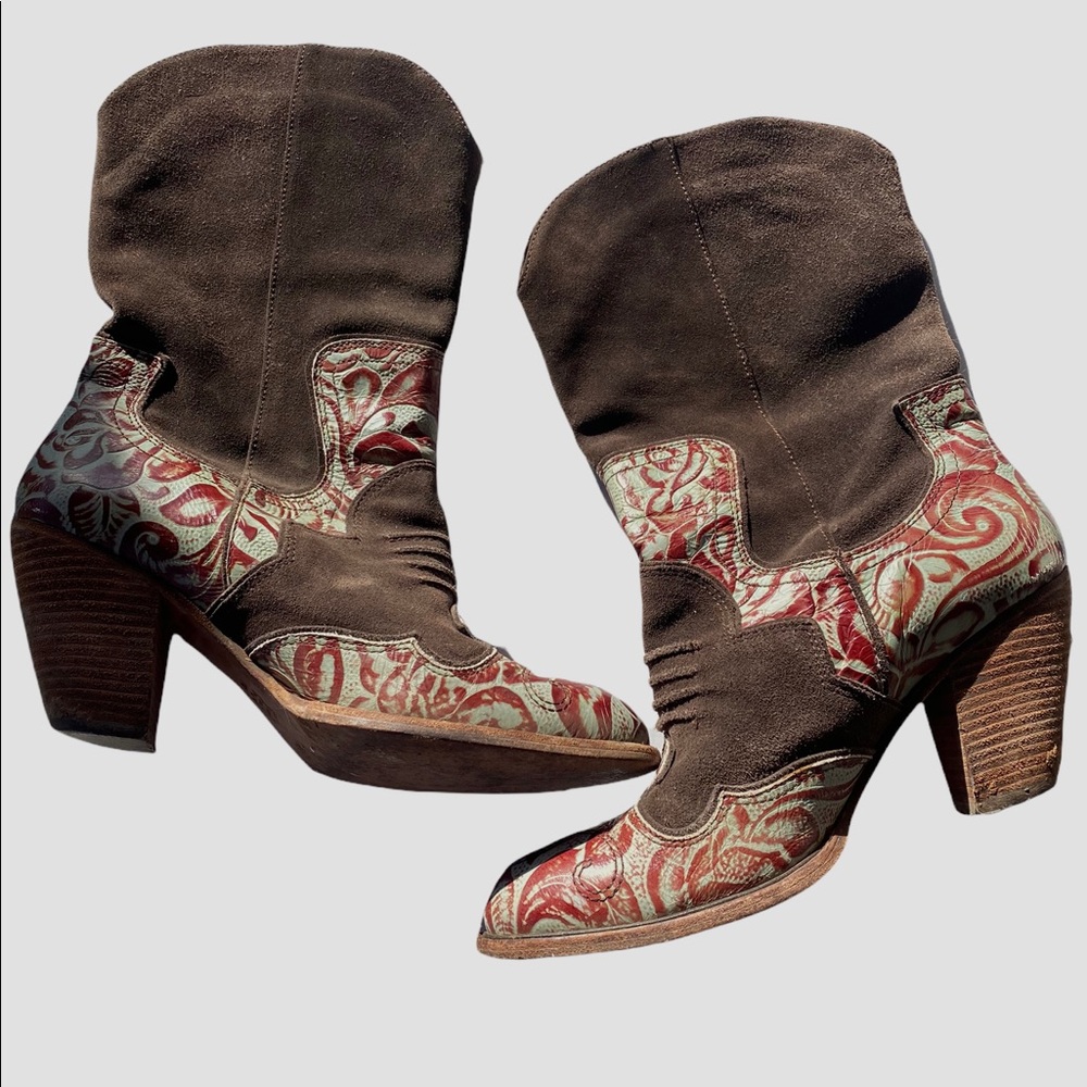 Jessica Bennett Jnelson Suede Cowgirl Boots Leather Brown Heeled Western 11M